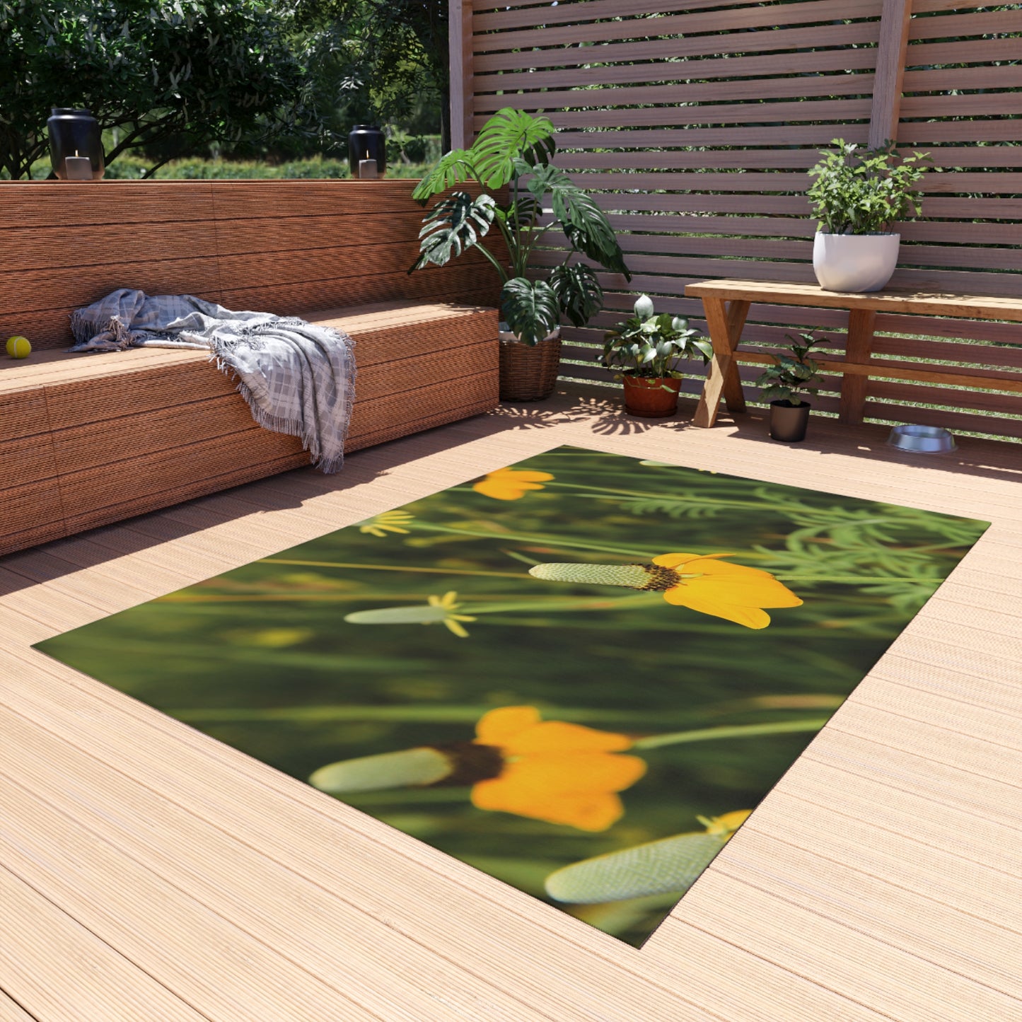 Yellow Wildflower Outdoor Rug — Floral Patio Mat for Porch & Garden