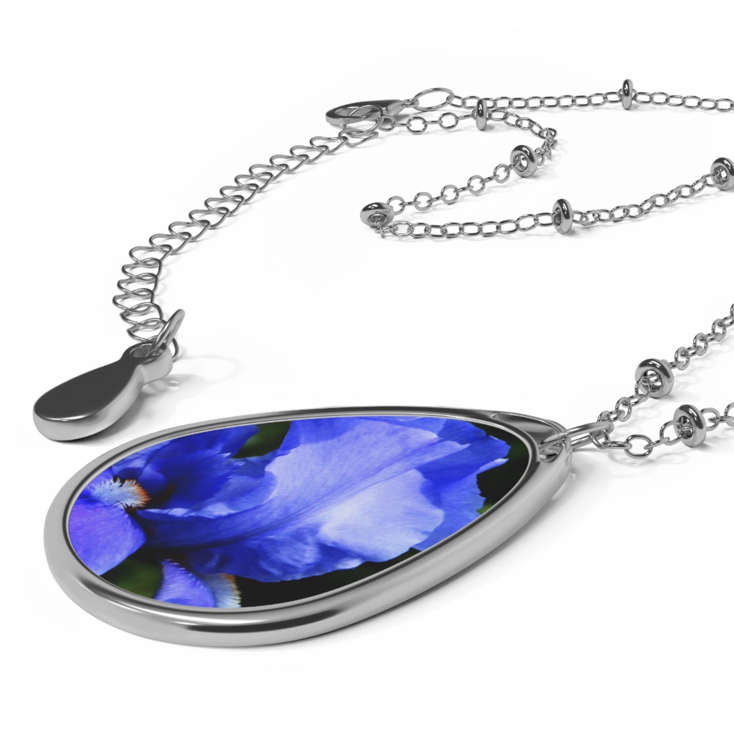 Oval Necklace - Blue Iris Teardrop Pendant Jewelry