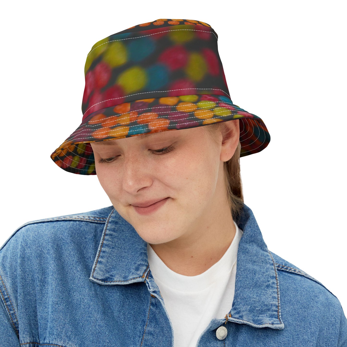 Colorful Bokeh Bucket Hat — Vibrant All-Over Print Fashion Accessory