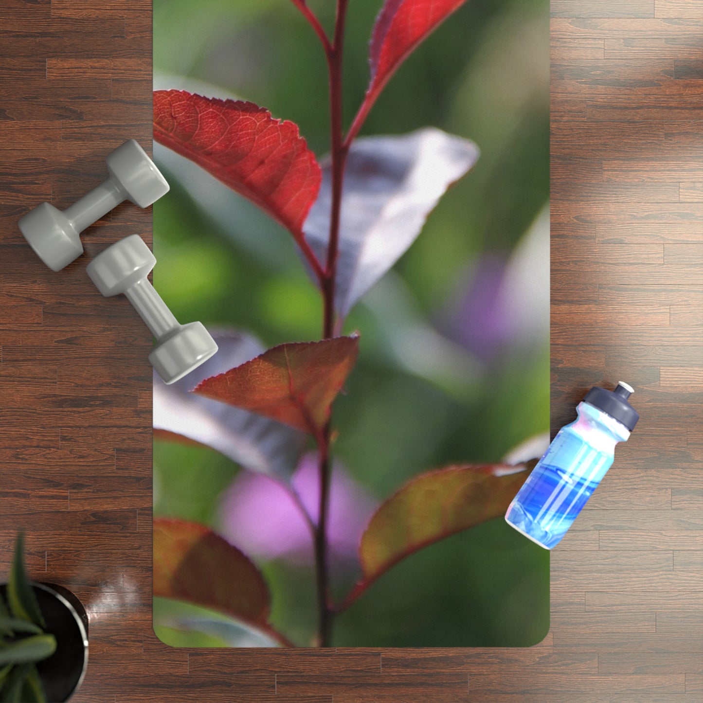Botanical Red Leaf Rubber Yoga Mat — Non-Slip Eco-Friendly Exercise Mat