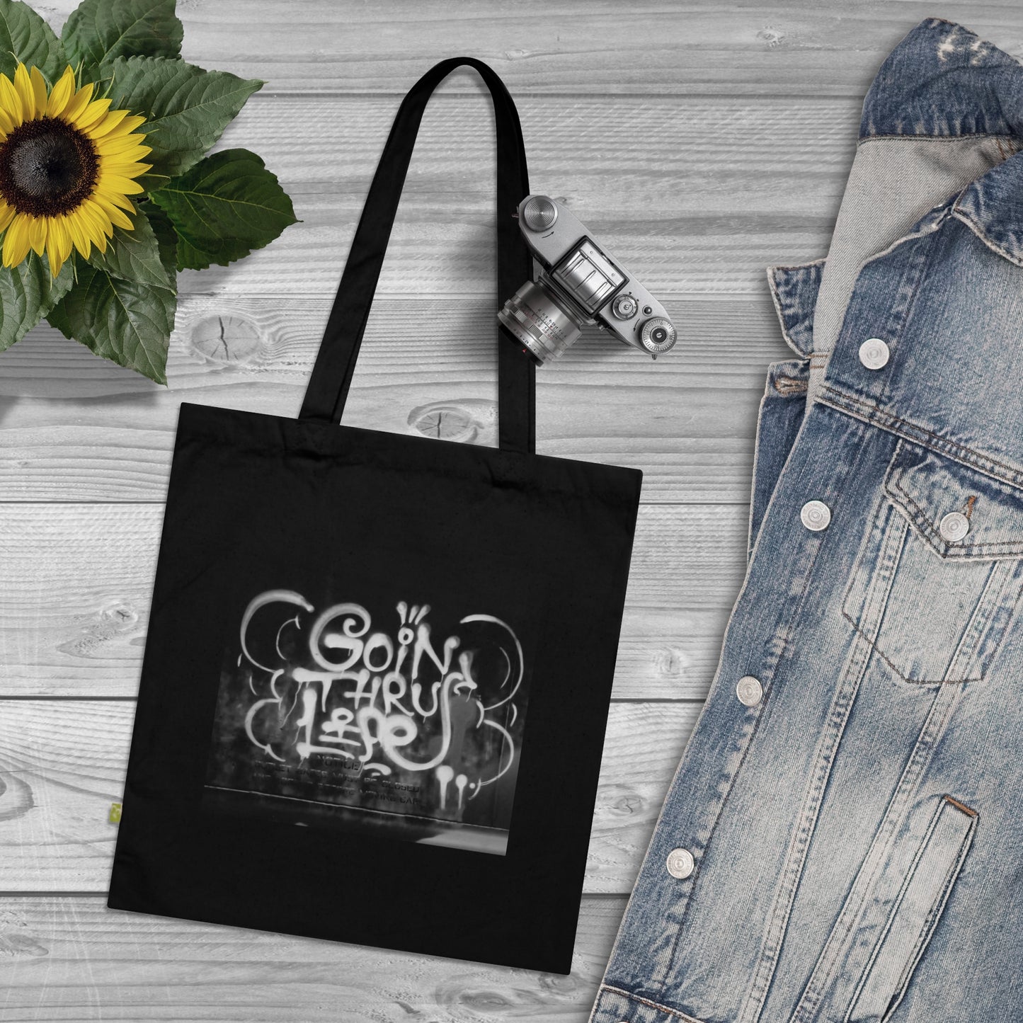 "Goin' Thru Life" Tote Bag — Black Organic Cotton Urban Streetwear Tote