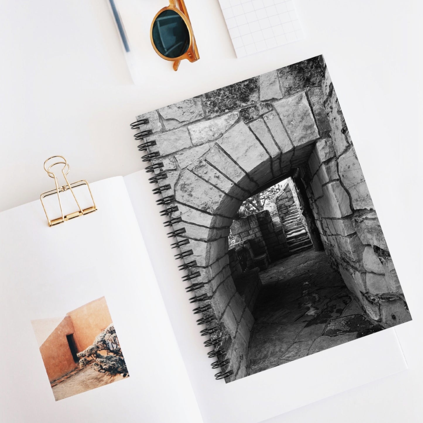 Castle Archway Spiral Notebook — Black & White Ancient Stone Ruins Journal