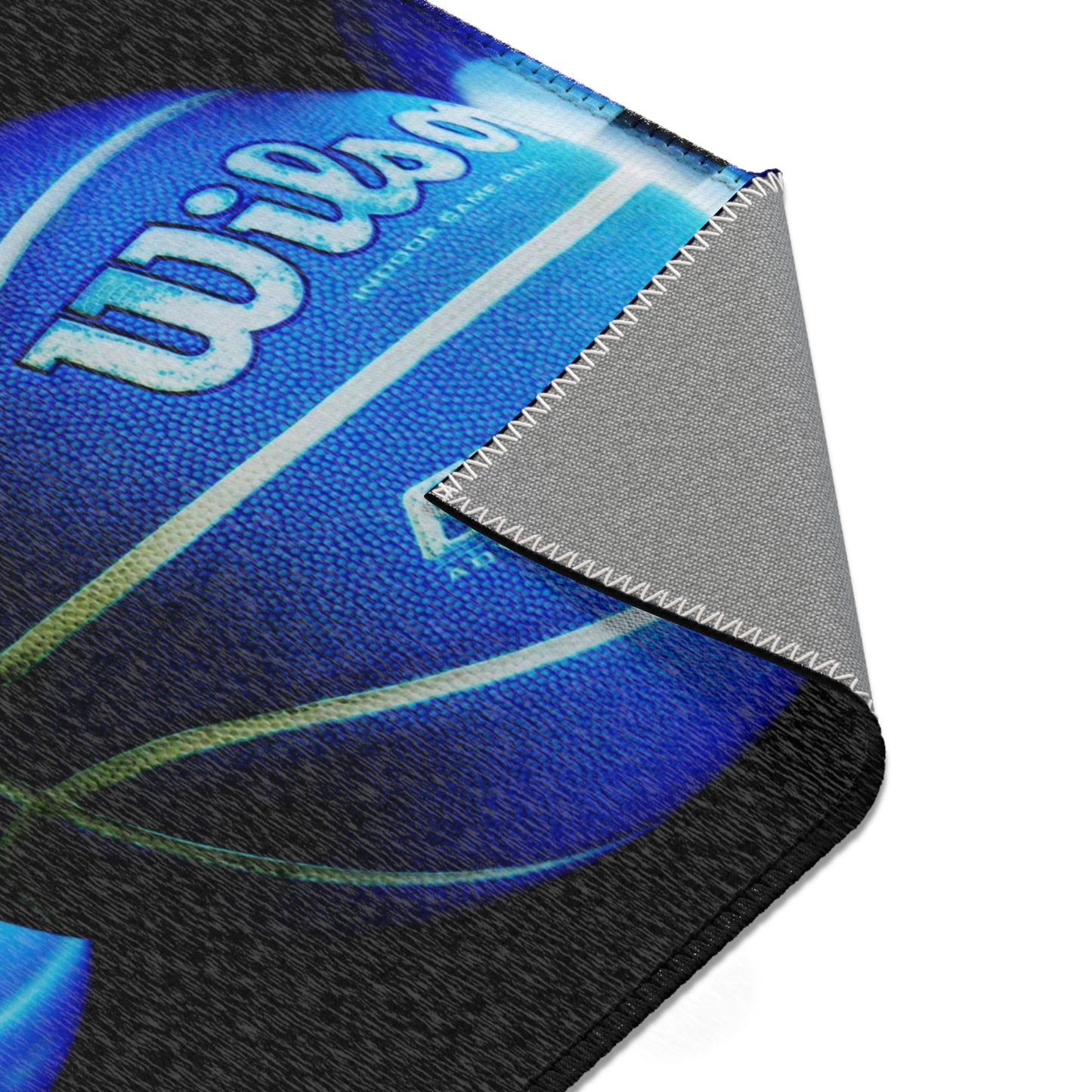 Blue Glow Basketball Area Rug — Wilson Logo Sports Room Accent Rug