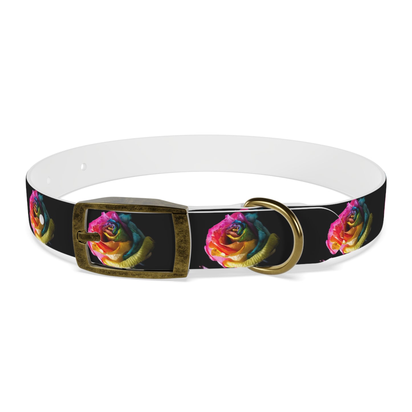 Rainbow Rose Dog Collar — Colorful Floral Pet Collar on Black