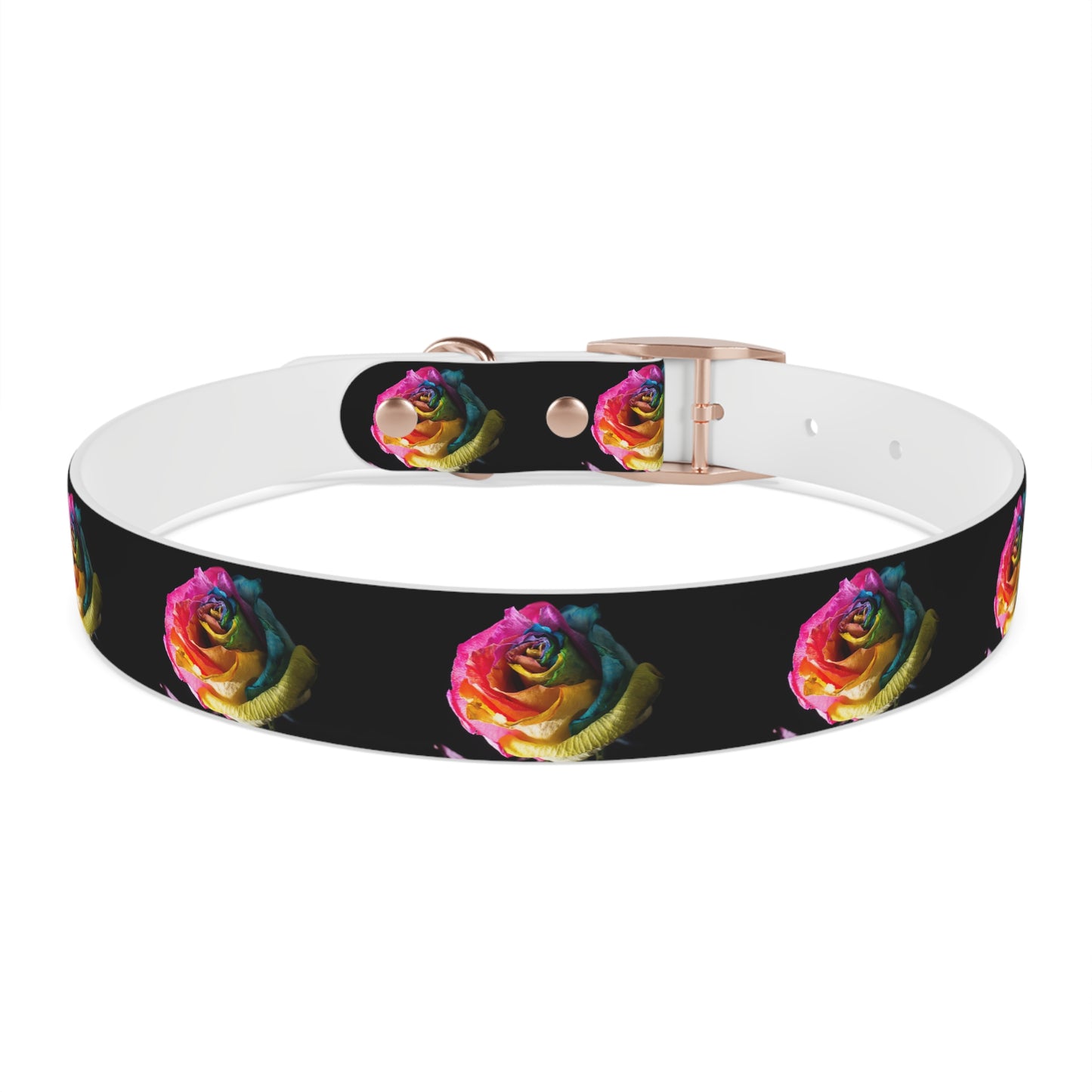 Rainbow Rose Dog Collar — Colorful Floral Pet Collar on Black