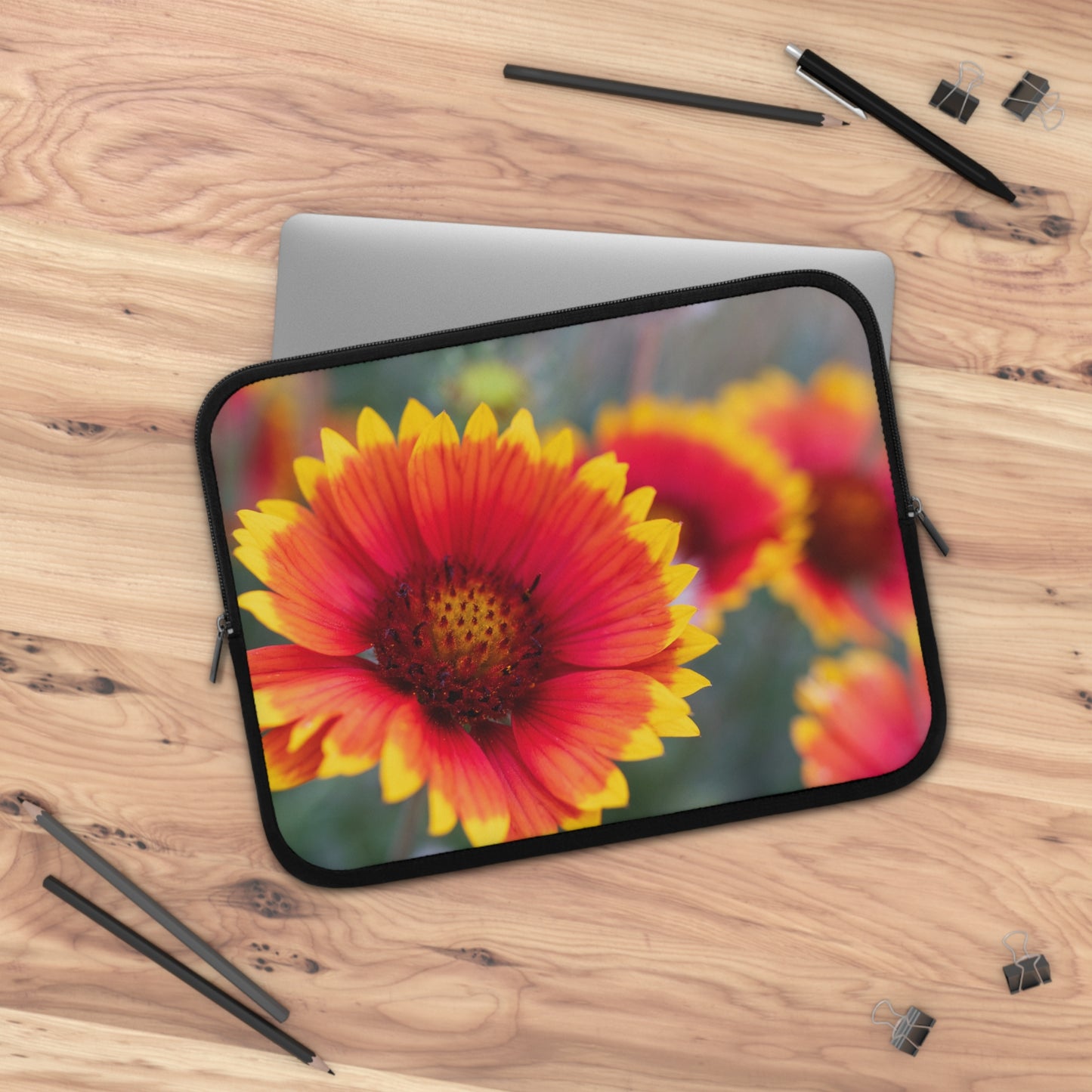 Floral Gaillardia Laptop Sleeve — Bright Red & Yellow Wildflower Protective Case