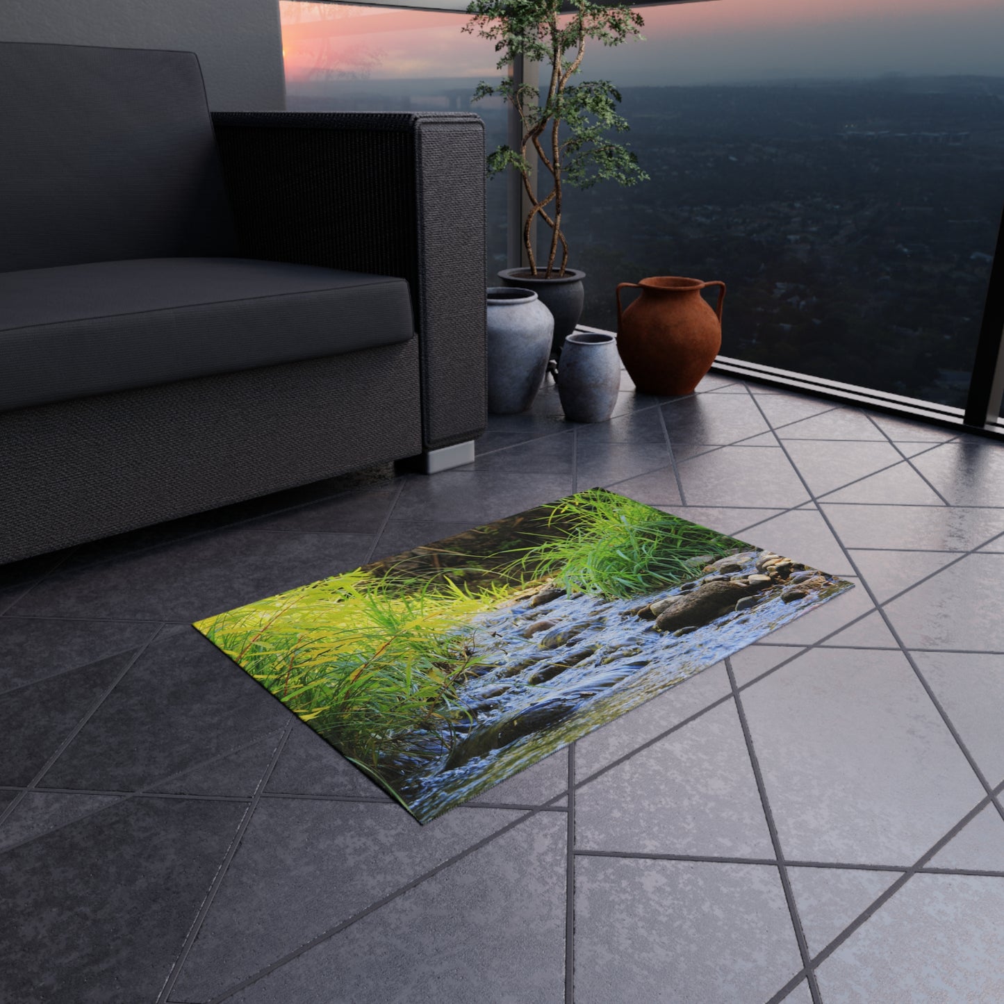 Outdoor Rug - Tranquil Stream Nature Print Patio Mat