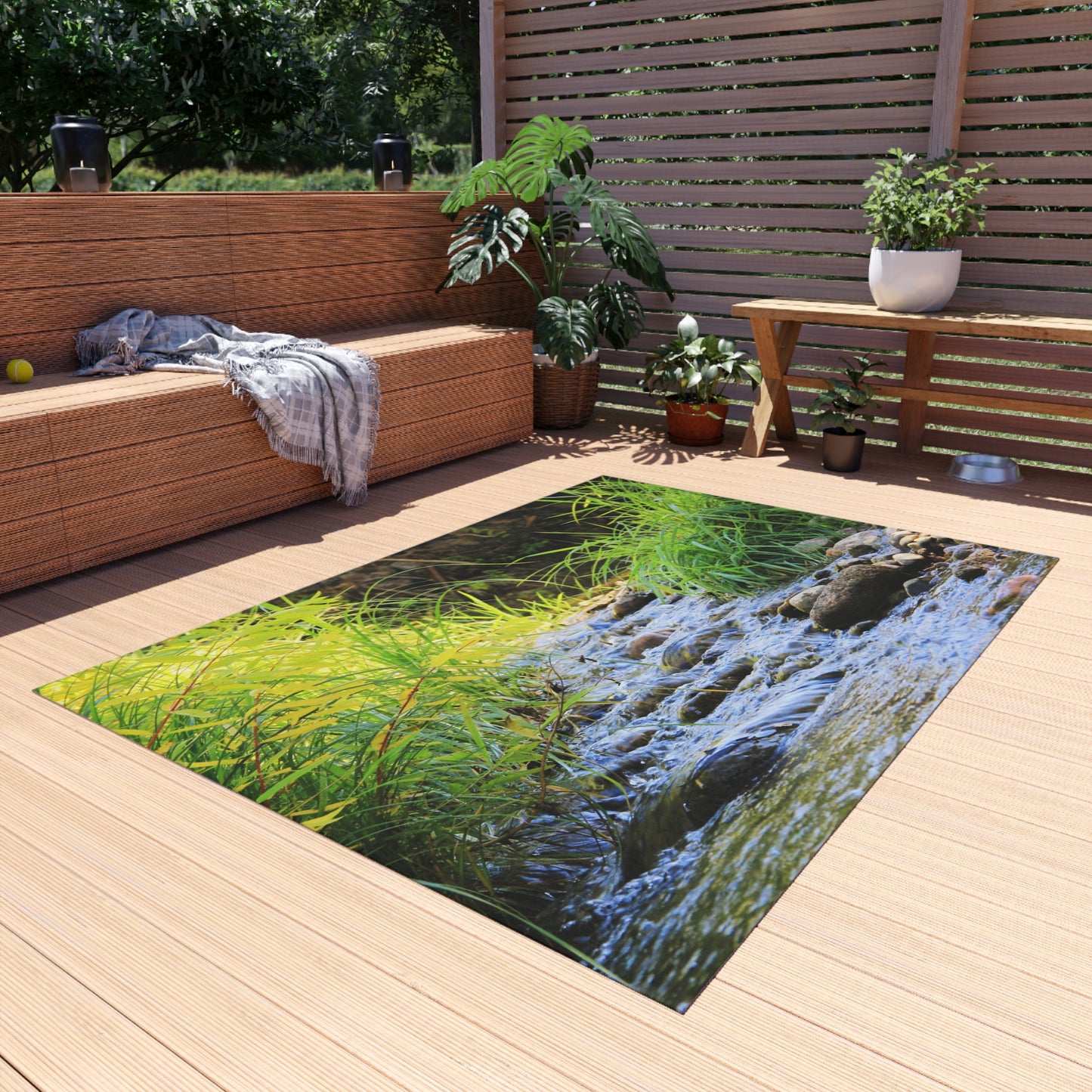 Outdoor Rug - Tranquil Stream Nature Print Patio Mat