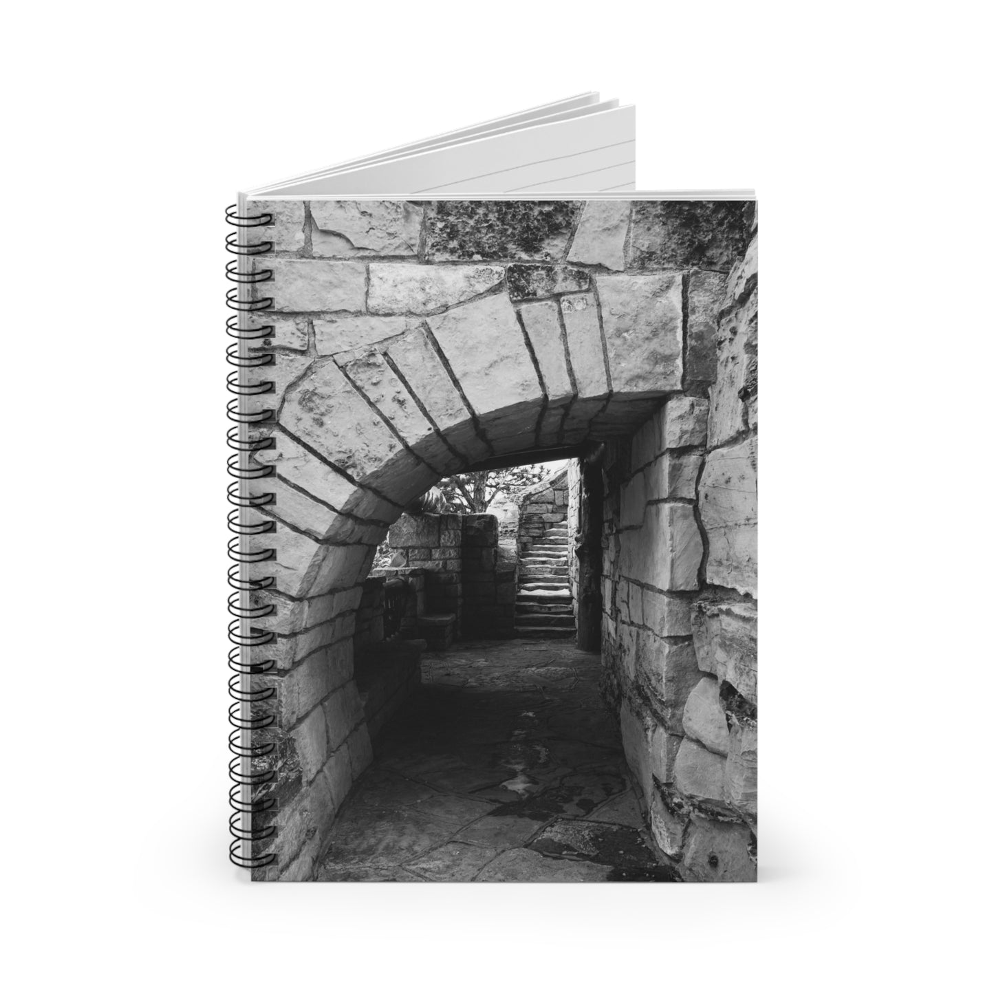 Castle Archway Spiral Notebook — Black & White Ancient Stone Ruins Journal