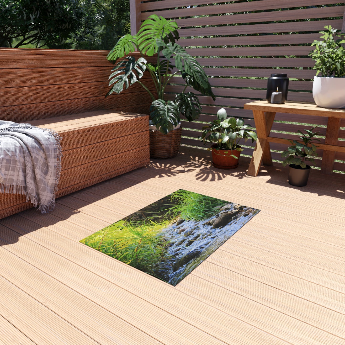 Outdoor Rug - Tranquil Stream Nature Print Patio Mat