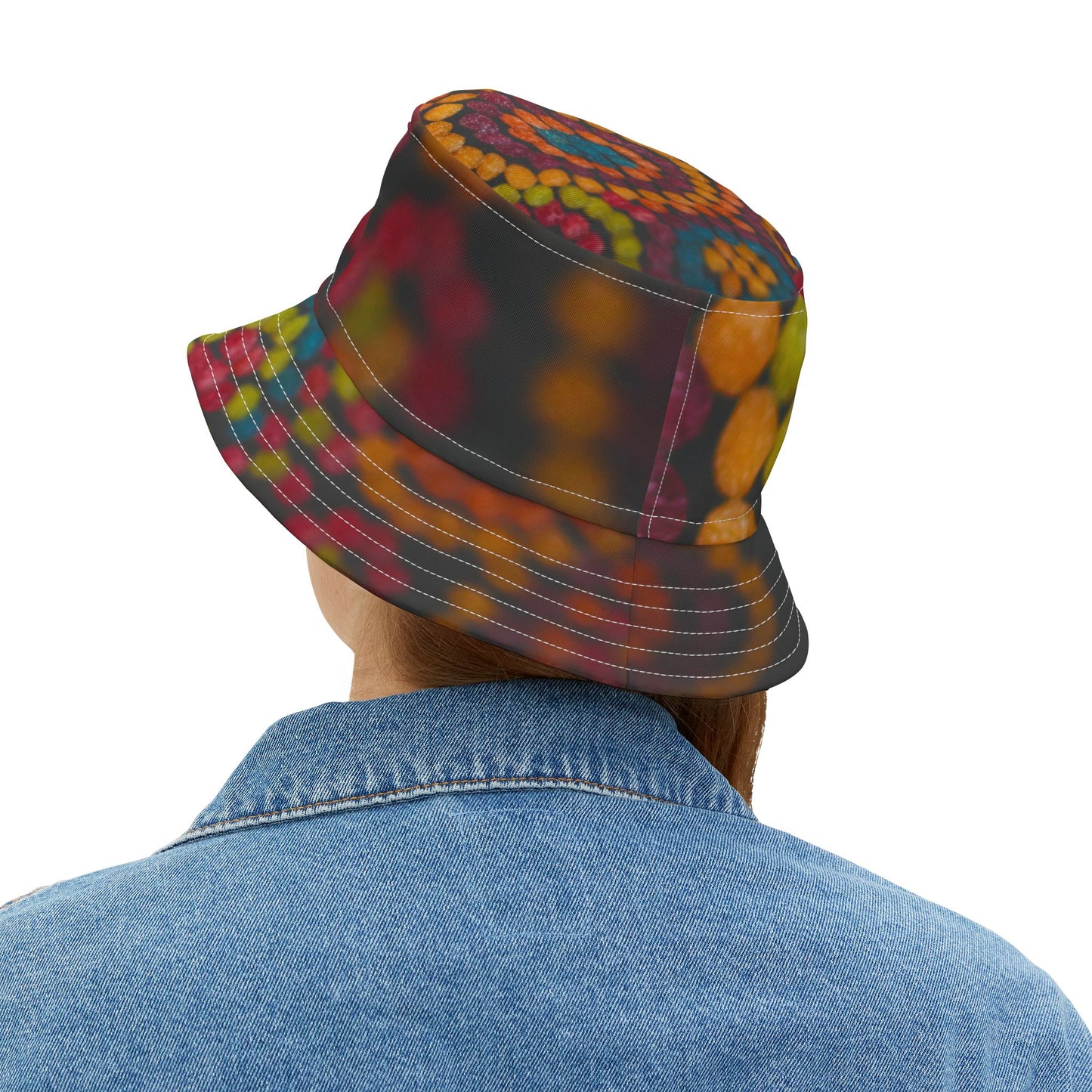 Colorful Bokeh Bucket Hat — Vibrant All-Over Print Fashion Accessory