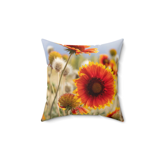 Sunburst Blanket Flower Square Pillow - Bright Floral Home Accent