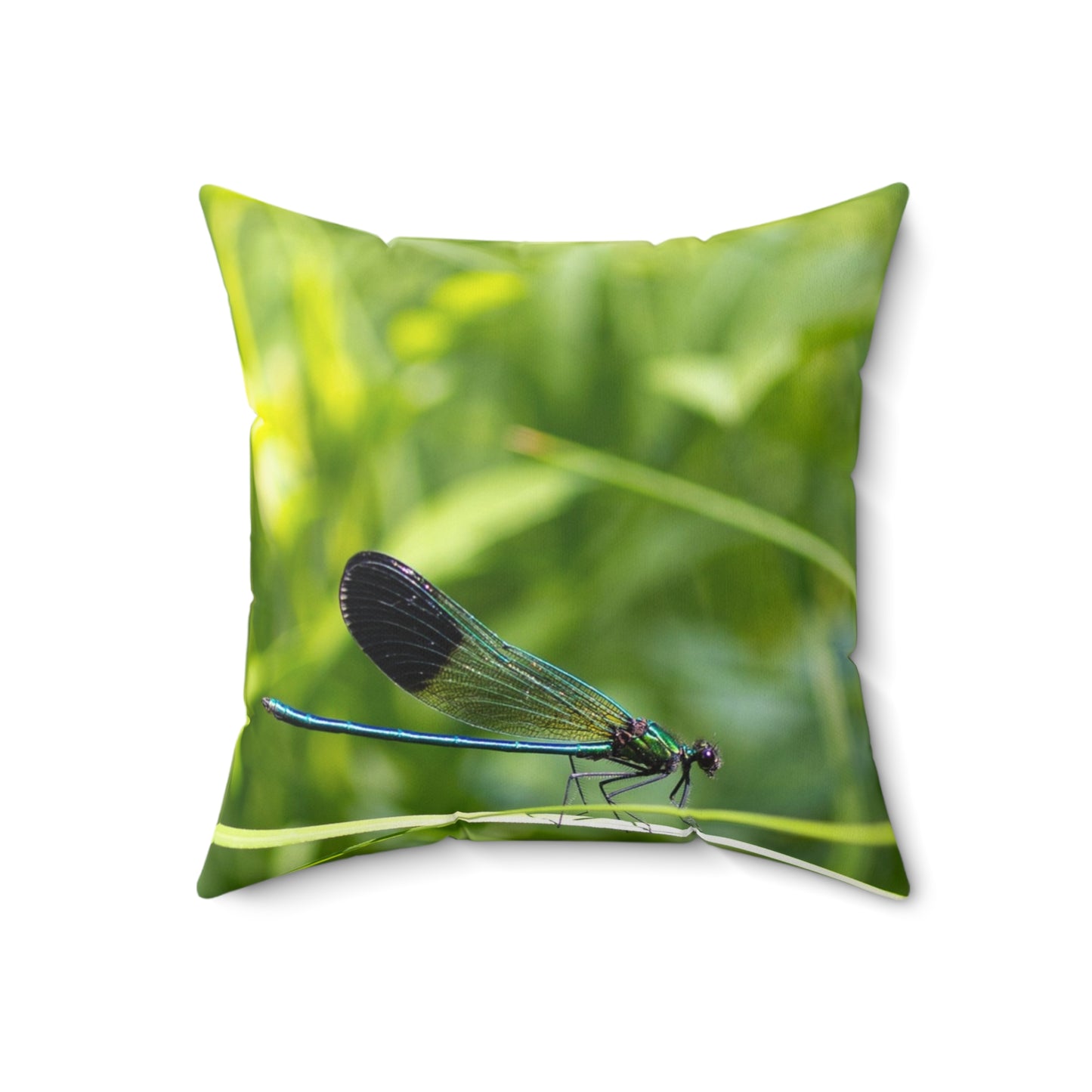 Dragonfly Nature Pillow - Green Meadow Botanical Throw Pillow