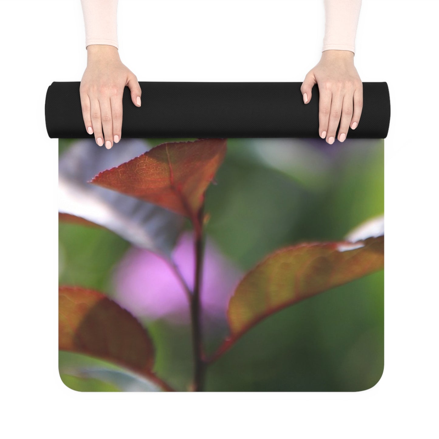 Botanical Red Leaf Rubber Yoga Mat — Non-Slip Eco-Friendly Exercise Mat