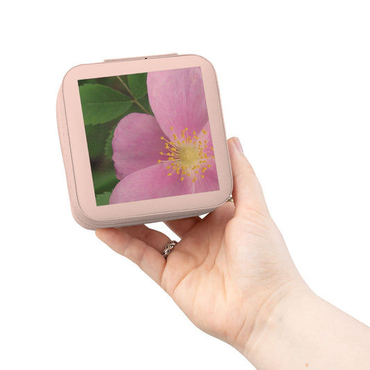 Pink Floral Travel Jewelry Case — Compact Portable Organizer for Rings, Earrings & Necklaces