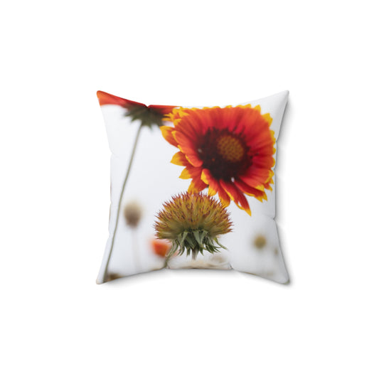 Sunlit Gaillardia Floral Pillow — Orange Red Wildflower Decorative Pillow