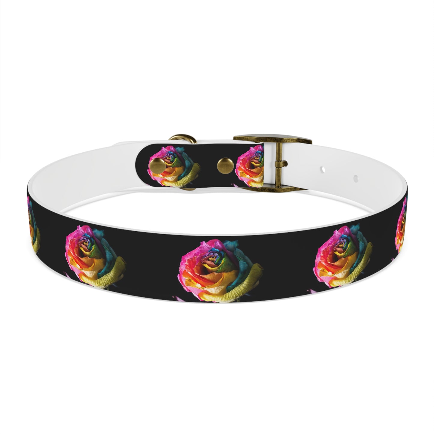 Rainbow Rose Dog Collar — Colorful Floral Pet Collar on Black