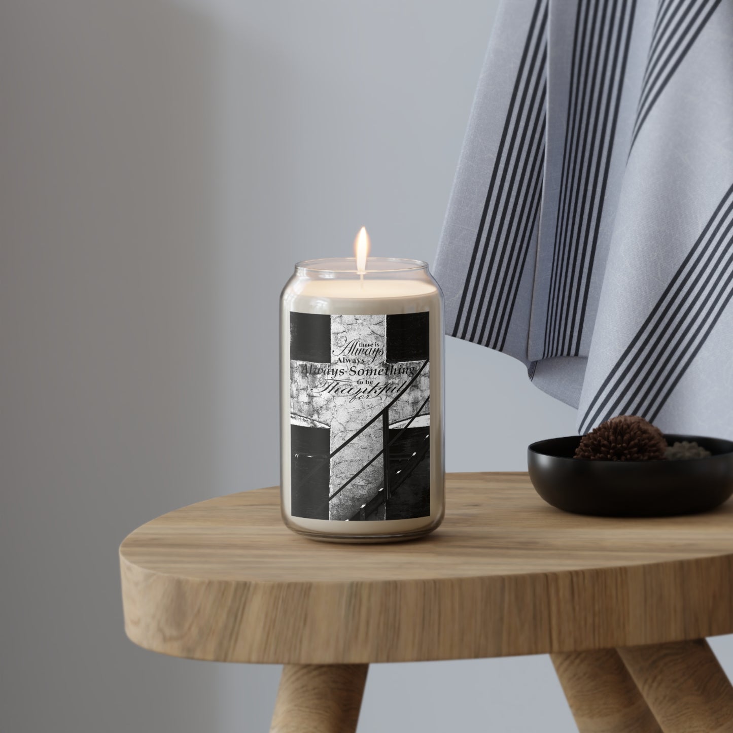 Inspirational Black & White Soy Candle — 'There Is Always Something To Be Thankful For', 13.75 oz