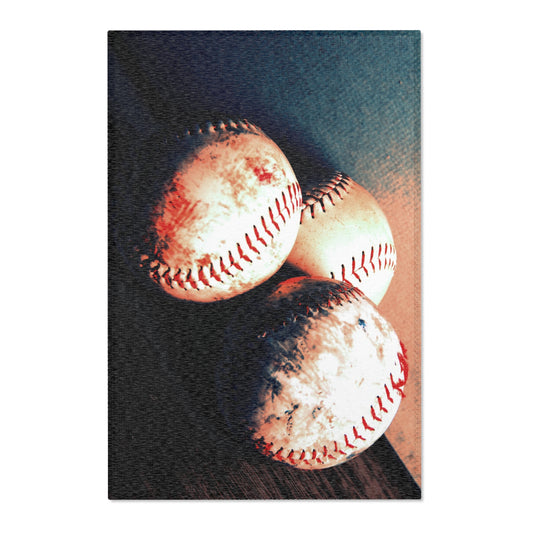 Baseball Trio Area Rug — Vintage Baseball Decorative Rug for Game Rooms & Kids’ Rooms