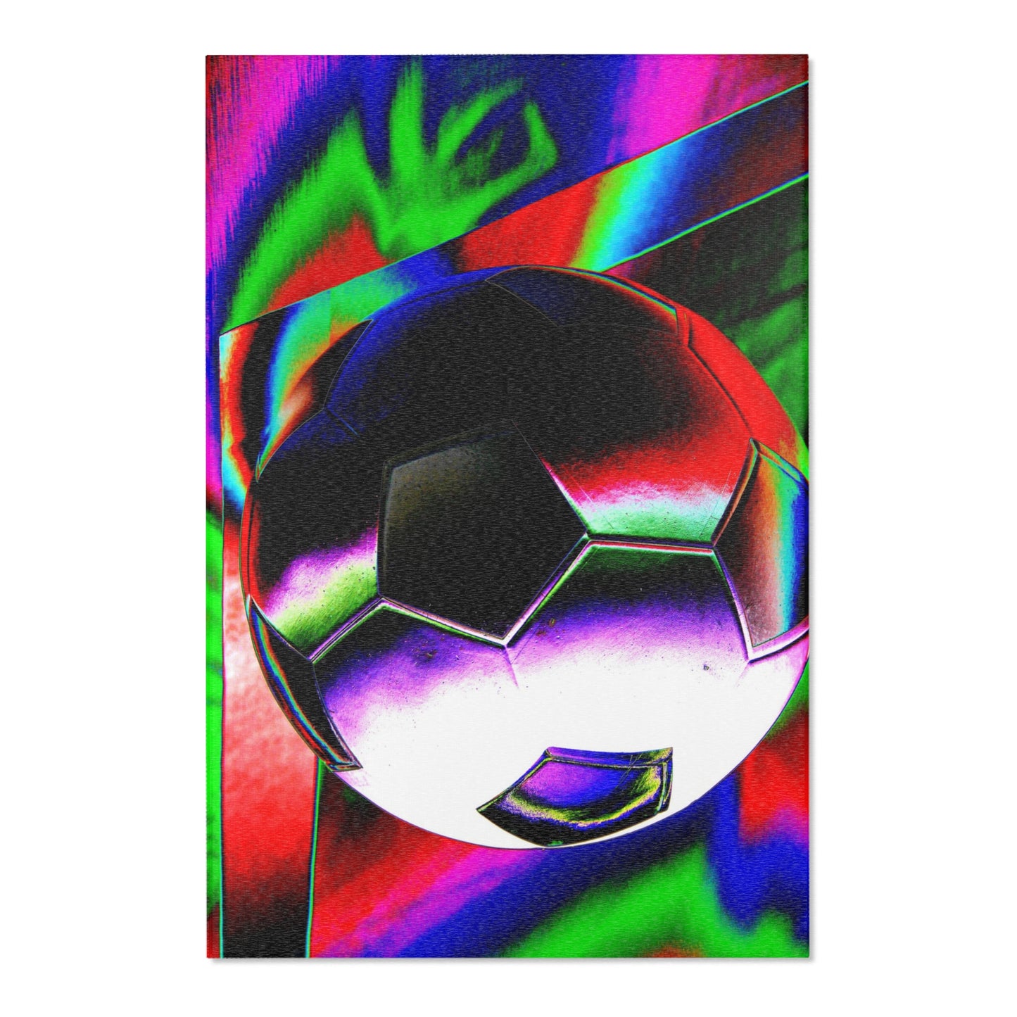 Neon Soccer Art Area Rug — Vibrant Psychedelic Football Decor