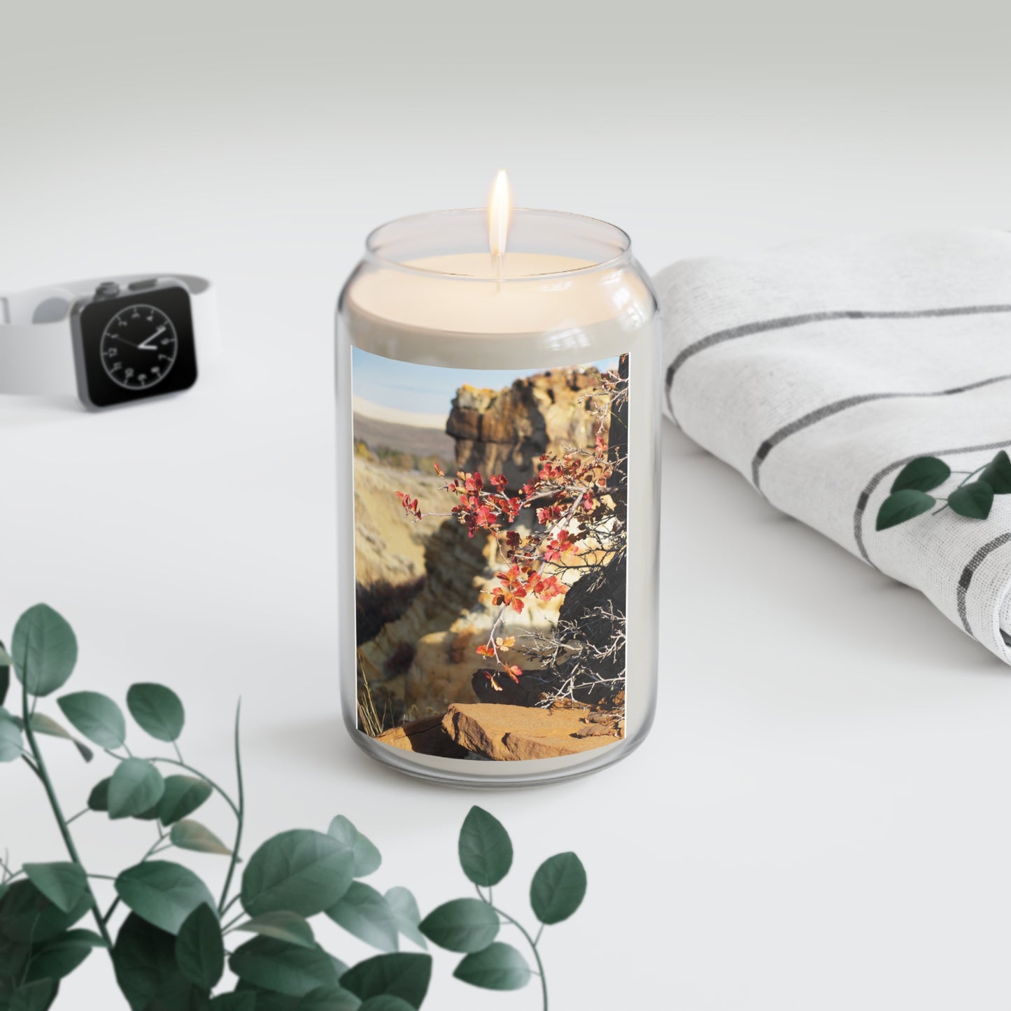 Autumn Canyon Soy Candle — 13.75oz Scented Jar (Fall Leaves & Desert Scenery)