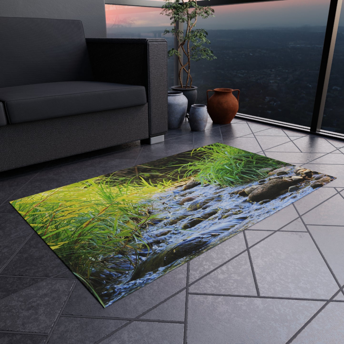 Outdoor Rug - Tranquil Stream Nature Print Patio Mat