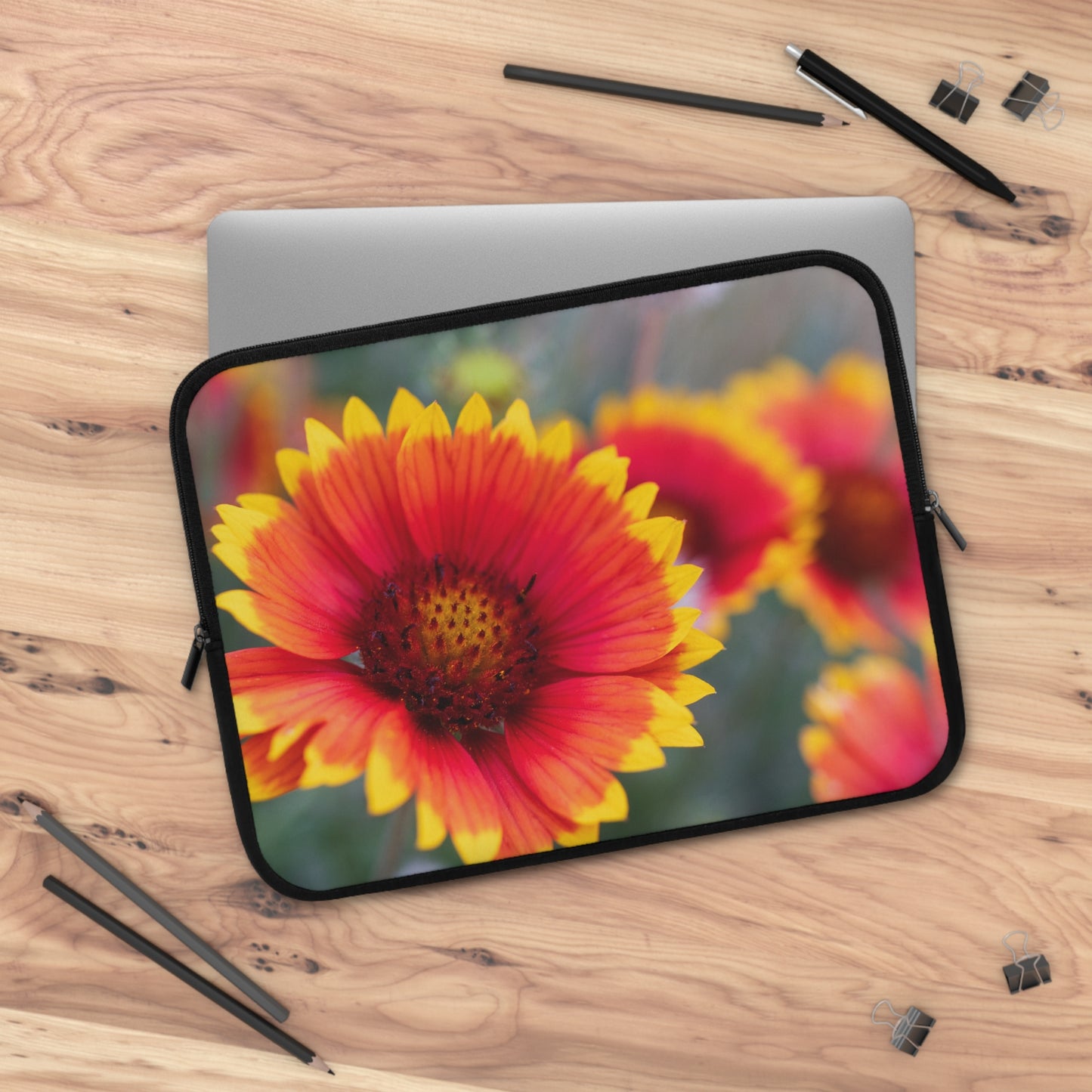 Floral Gaillardia Laptop Sleeve — Bright Red & Yellow Wildflower Protective Case