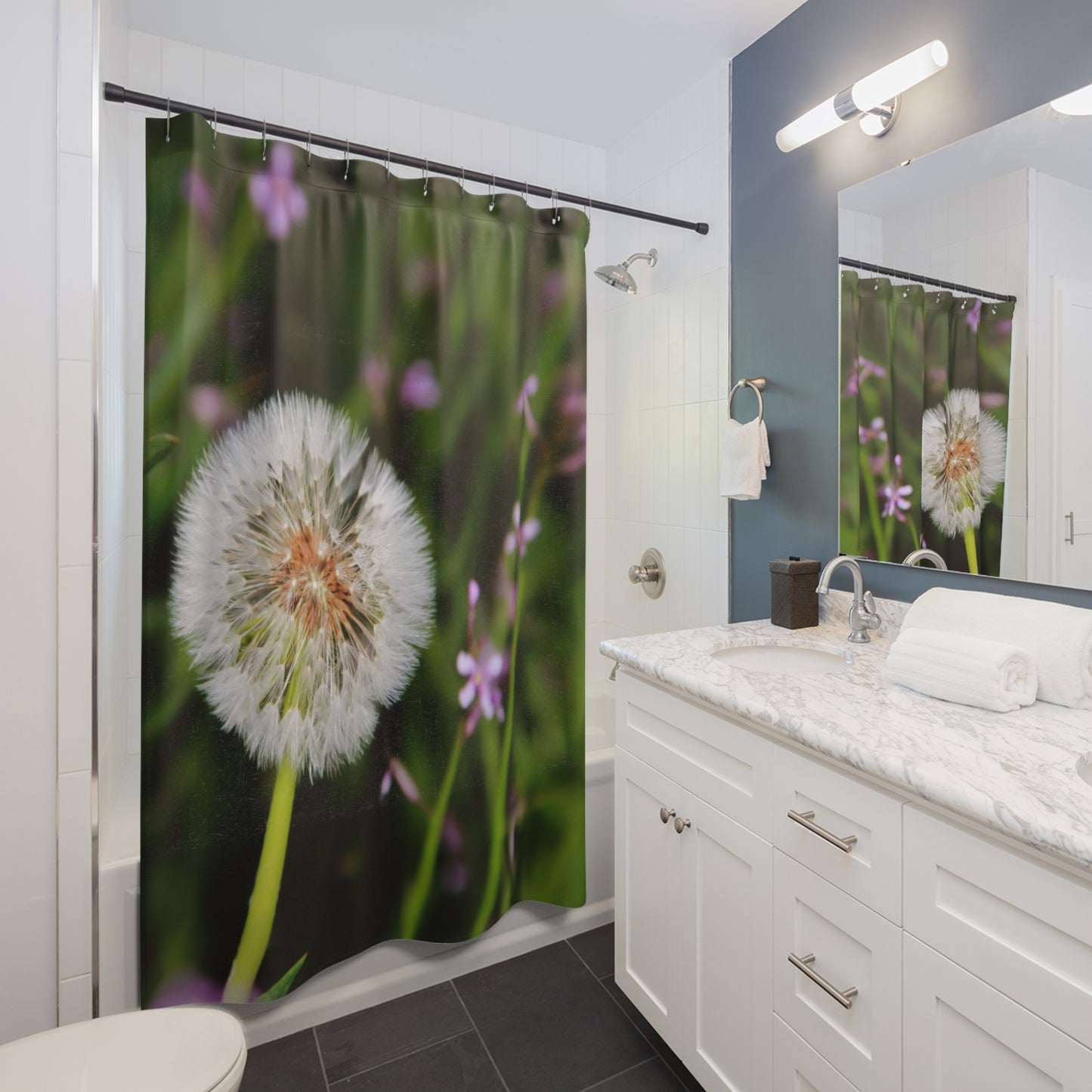Dandelion Bloom Shower Curtain — Botanical Floral Bathroom Decor