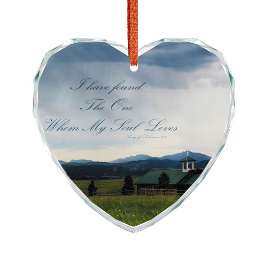 Crystal Glass Ornament — Scenic 'I Have Found The One Whom My Soul Loves' Heart Ornament