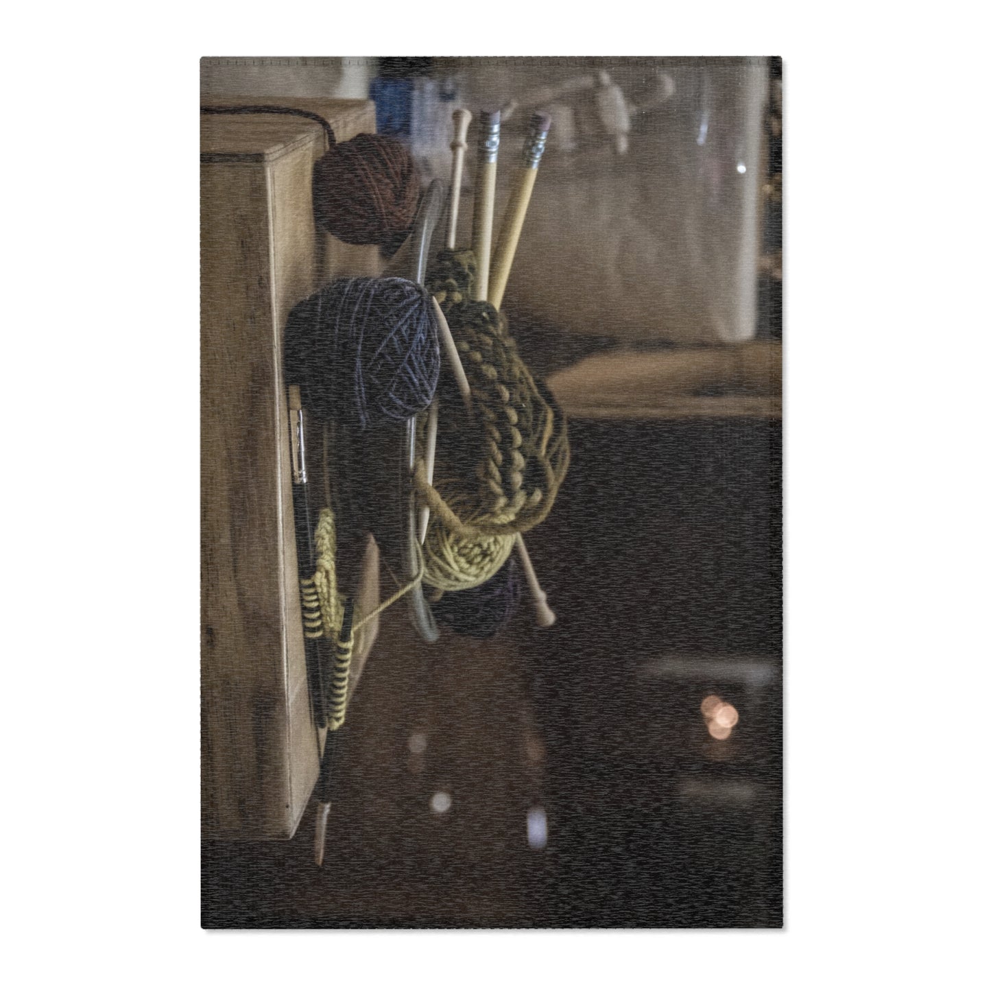 Knitted Yarn & Needles Area Rug - Cozy Crafting Home Decor