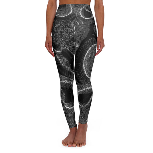Snake Print High-Waist Yoga Leggings — Black & Gray Activewear