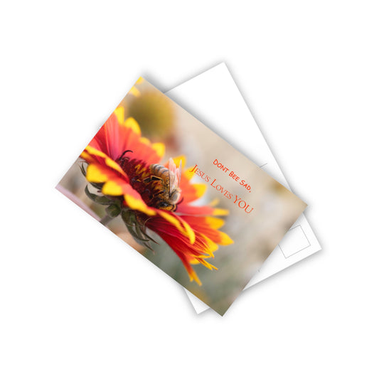 Postcards (10-Pack) — Bee on Flower "Jesus Loves You" Inspirational Greeting Cards