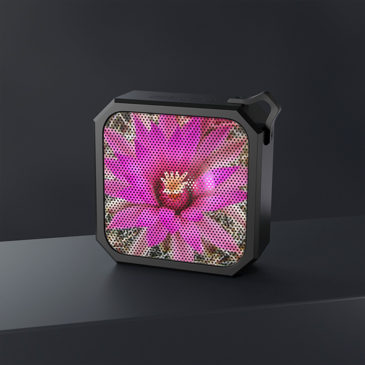 Portable Bluetooth Speaker — Outdoor Rugged Speaker with Pink Cactus Flower Design
