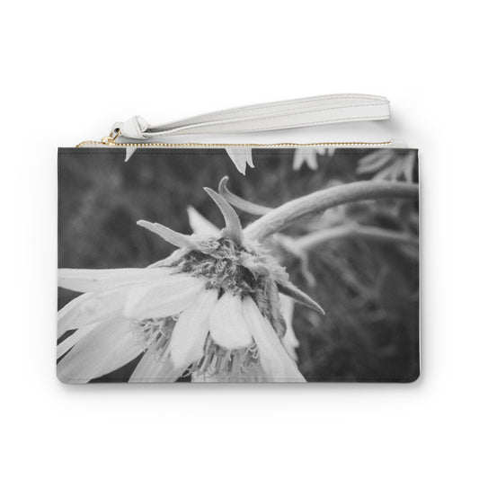 Floral Noir Clutch Bag — Black & White Sunflower Wristlet