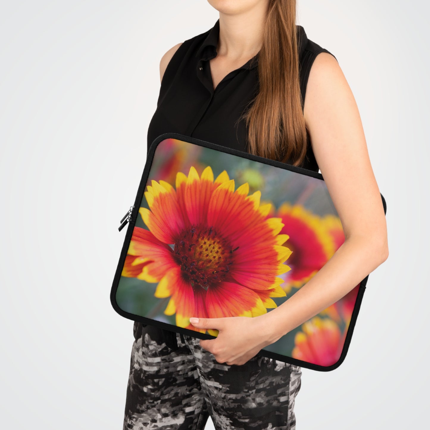 Floral Gaillardia Laptop Sleeve — Bright Red & Yellow Wildflower Protective Case