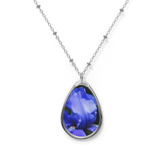 Oval Necklace - Blue Iris Teardrop Pendant Jewelry
