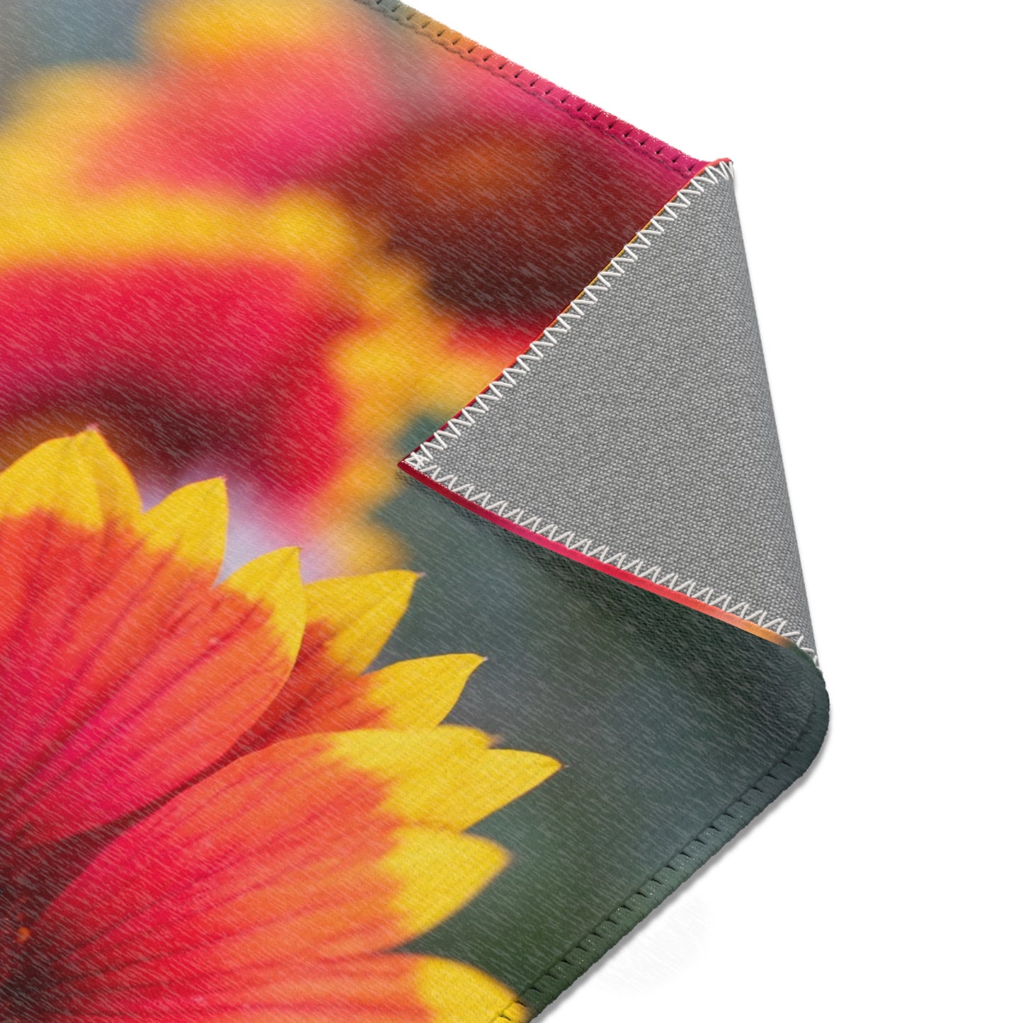 Floral Sunburst Area Rug — Vibrant Red & Yellow Gaillardia Accent Rug