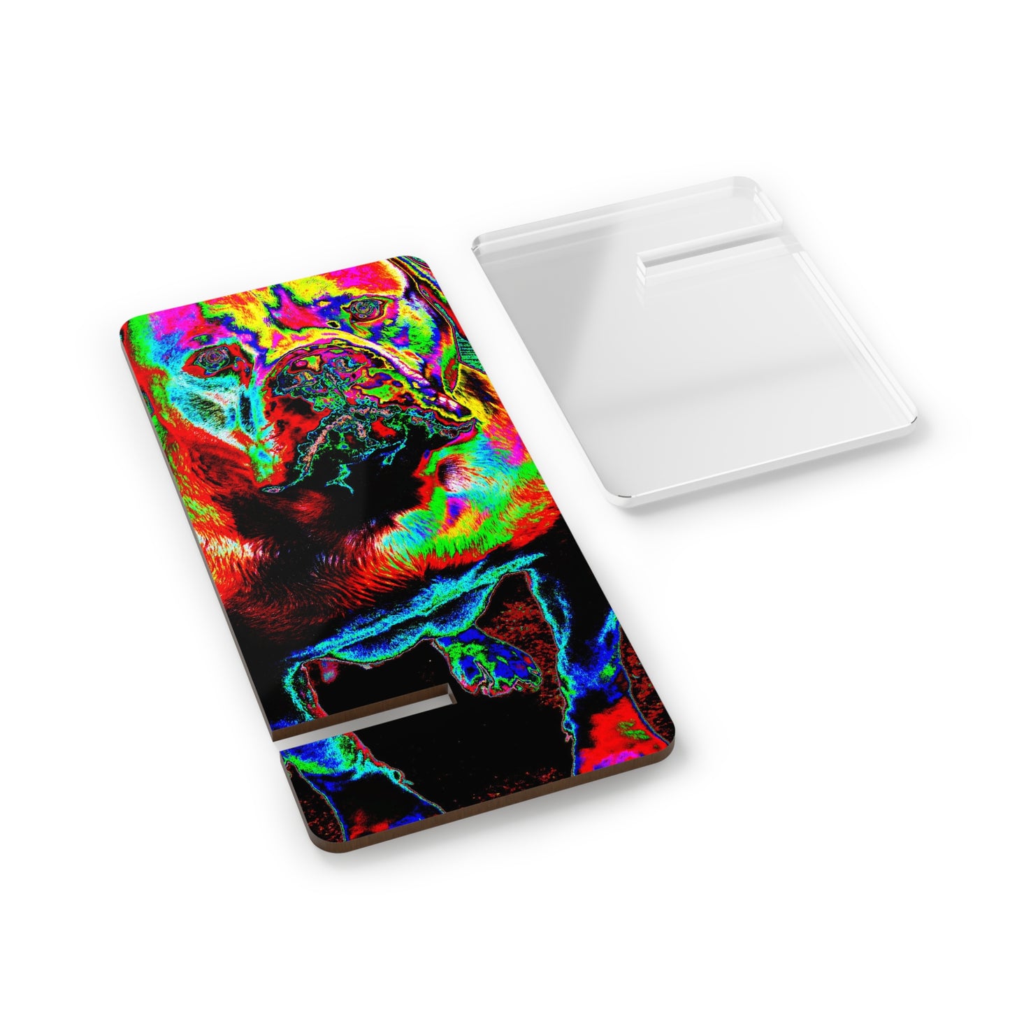 Colorful Neon Bulldog Phone Stand — Acrylic Mobile Display Stand for Smartphones