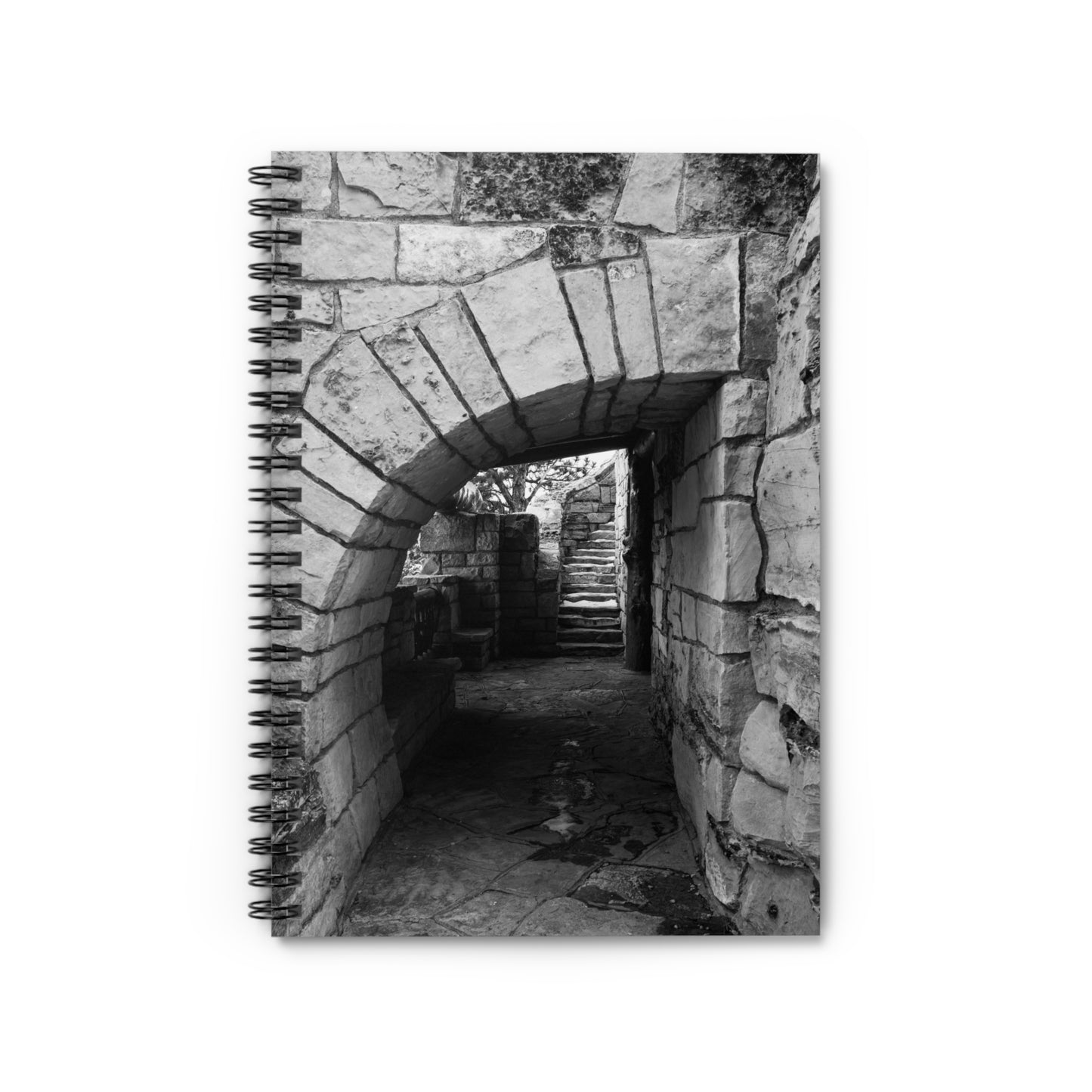 Castle Archway Spiral Notebook — Black & White Ancient Stone Ruins Journal