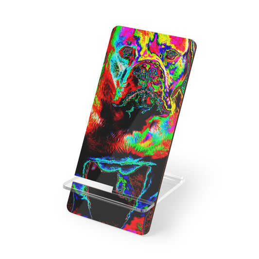 Colorful Neon Bulldog Phone Stand — Acrylic Mobile Display Stand for Smartphones