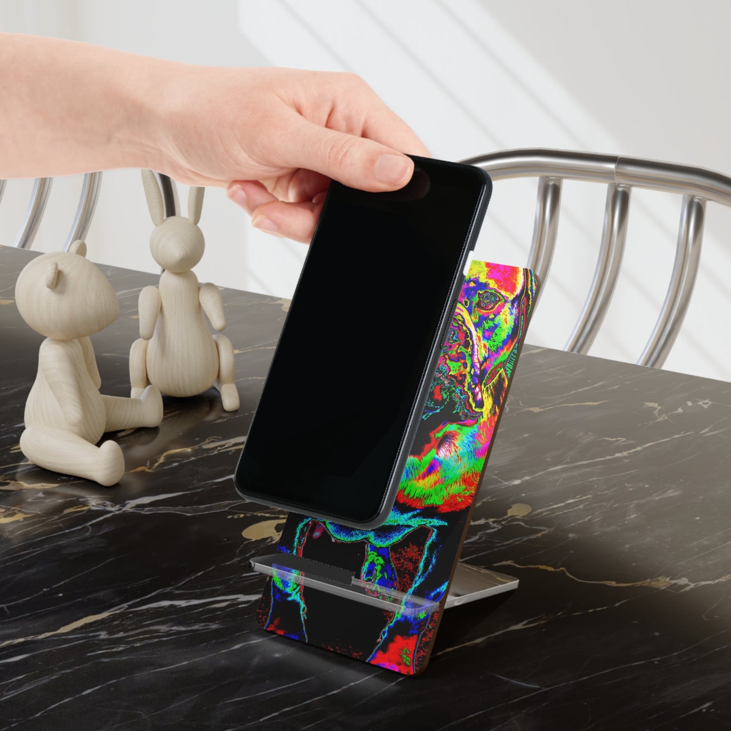 Colorful Neon Bulldog Phone Stand — Acrylic Mobile Display Stand for Smartphones