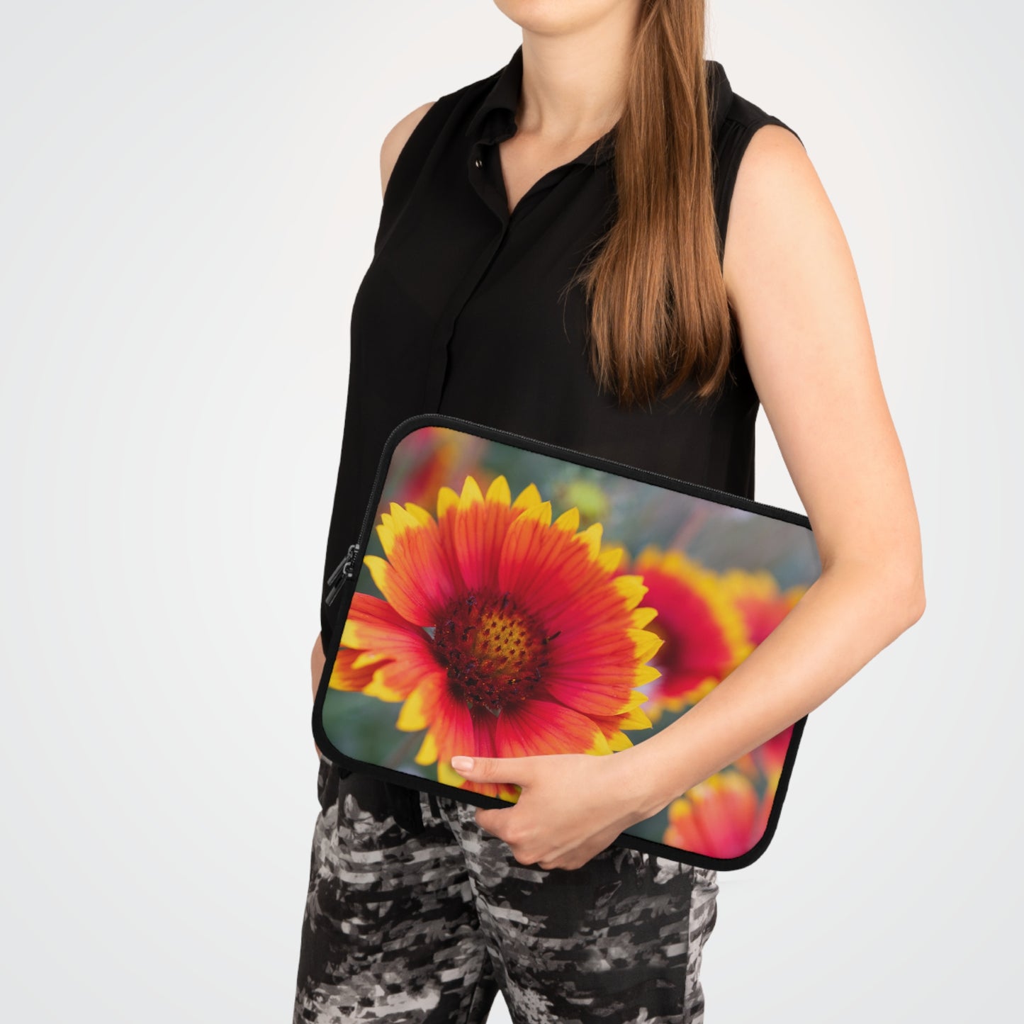 Floral Gaillardia Laptop Sleeve — Bright Red & Yellow Wildflower Protective Case