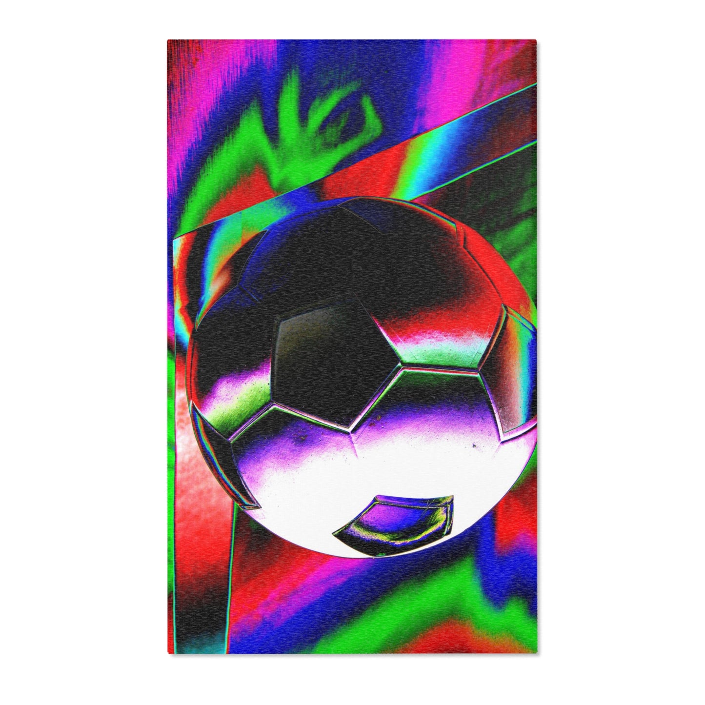 Neon Soccer Art Area Rug — Vibrant Psychedelic Football Decor
