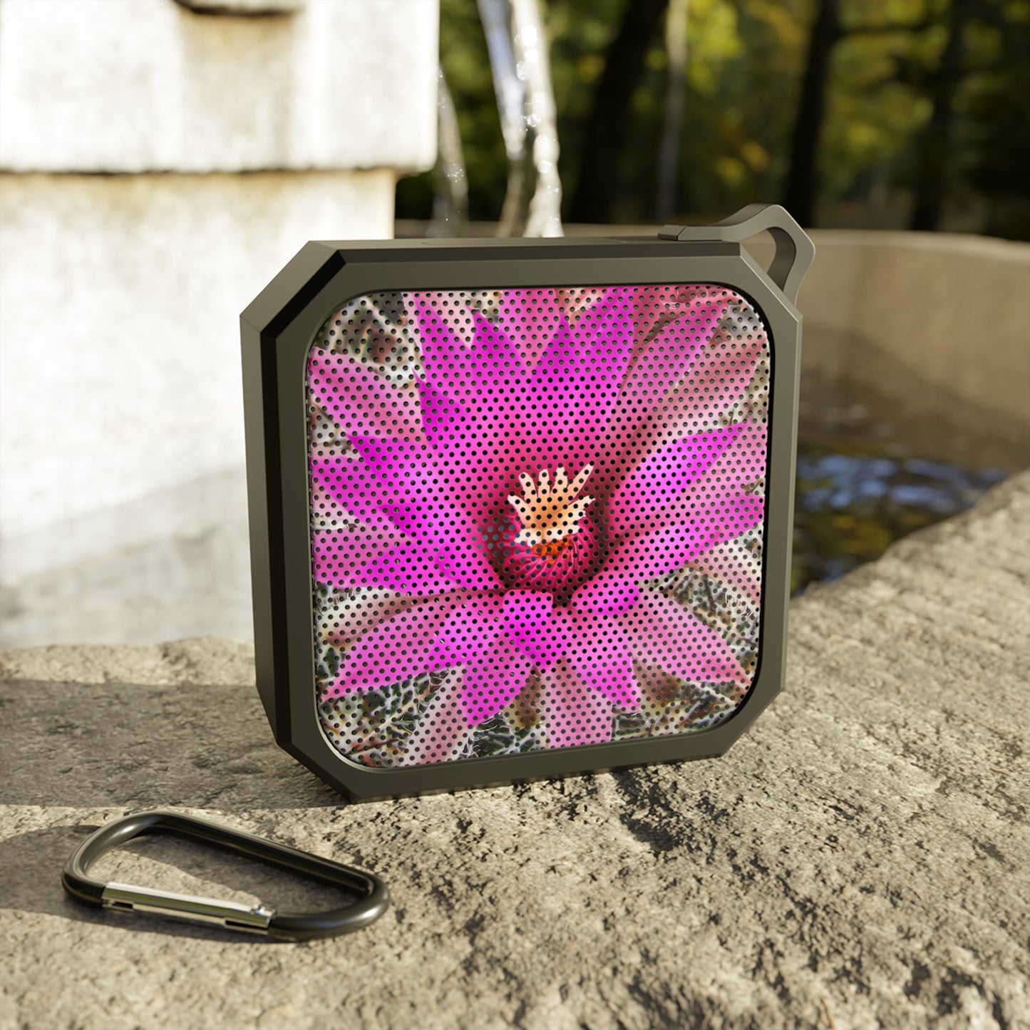 Portable Bluetooth Speaker — Outdoor Rugged Speaker with Pink Cactus Flower Design