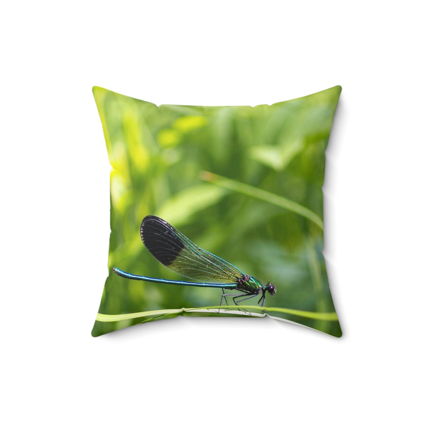 Dragonfly Nature Pillow - Green Meadow Botanical Throw Pillow