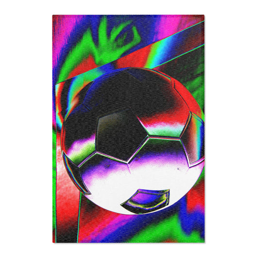 Neon Soccer Art Area Rug — Vibrant Psychedelic Football Decor