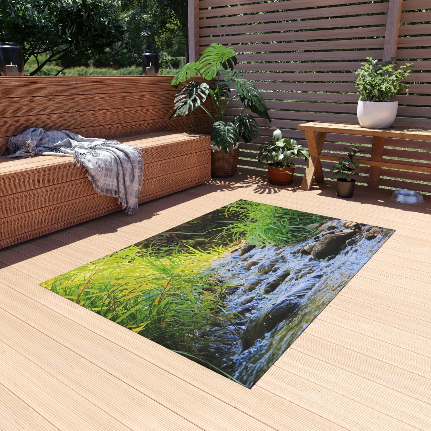 Outdoor Rug - Tranquil Stream Nature Print Patio Mat