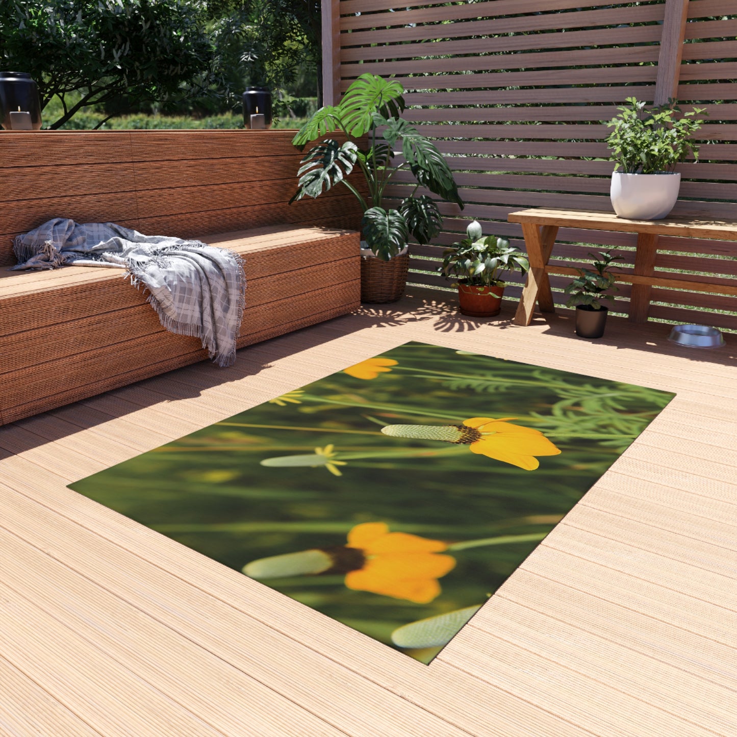 Yellow Wildflower Outdoor Rug — Floral Patio Mat for Porch & Garden