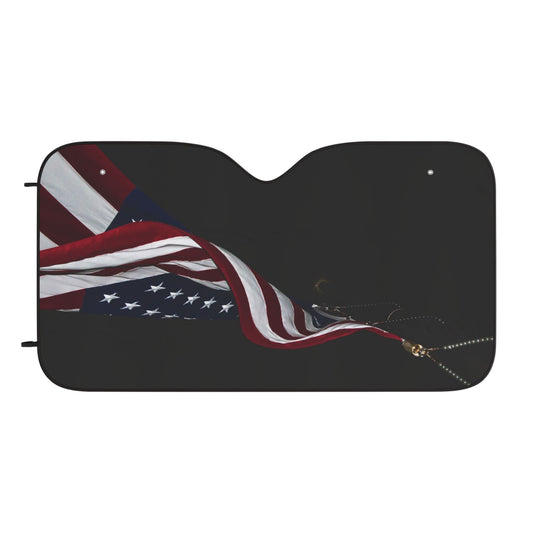 American Flag Car Sun Shade — Patriotic Wind-Blown Flag Front Windshield Cover