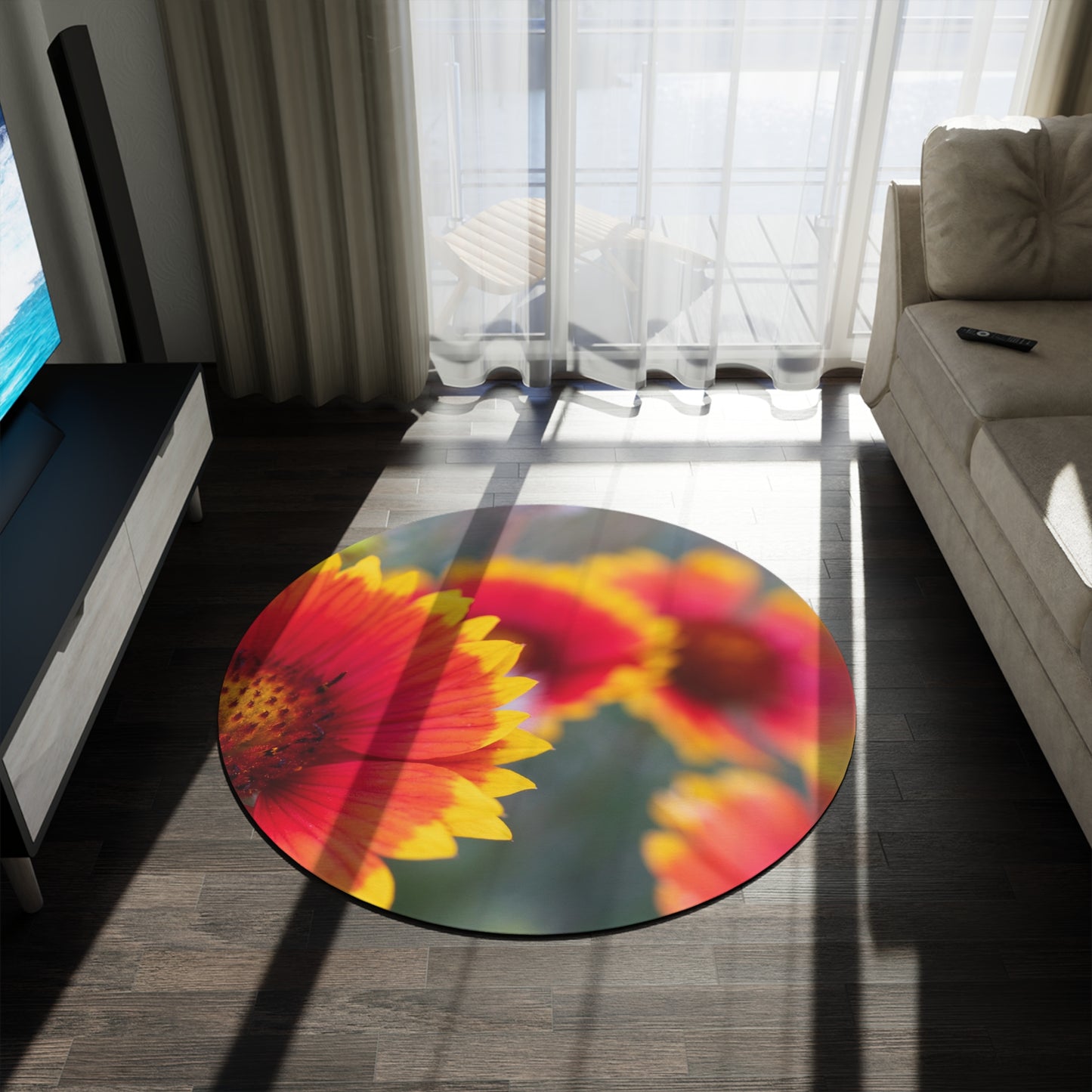 Round Floral Rug — Vibrant Gaillardia Garden Accent Rug